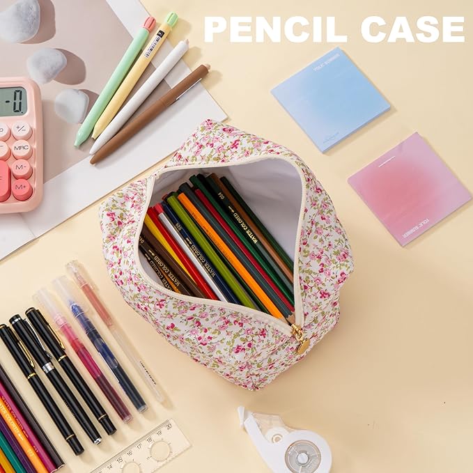 UUYUUY Makeup Bag Travel Toiletry Bag for Women, Small Floral Cosmetic Bags Cute Quilted Cotton Makeup Pouch for Purse Emergency Bag Pencil Case Accessory Bag, Spring
