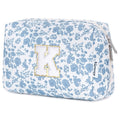 Narwey Birthday Gifts for Teen Girls Kids Women Personalized Initial Floral Makeup Bag Cute Cosmetic Trendy Stuff 6 8 10 11 12 13 14 16 18 Years Old Travel Toiletry Bag (Little Blue Flower K)