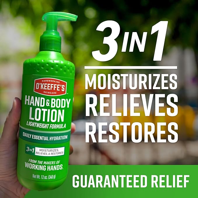 O’Keeffe’s Hardworking Body Lotion, Deep Hydration for Extremely Dry & Cracked Skin, 12 oz Pump (1 Pack), Fragrance-Free & Hypoallergenic, Non-Greasy Fast-Absorbing Formula