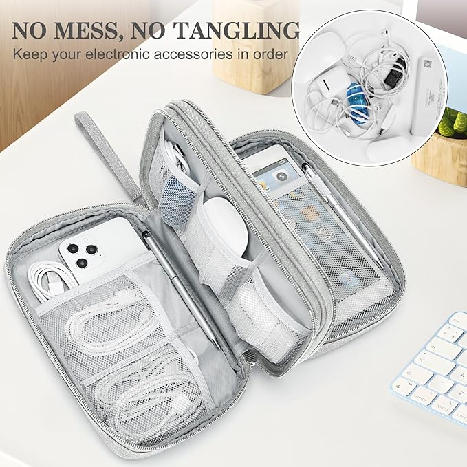 FYY Electronic Organizer, Travel Tech Pouch Bag, Large, Grey