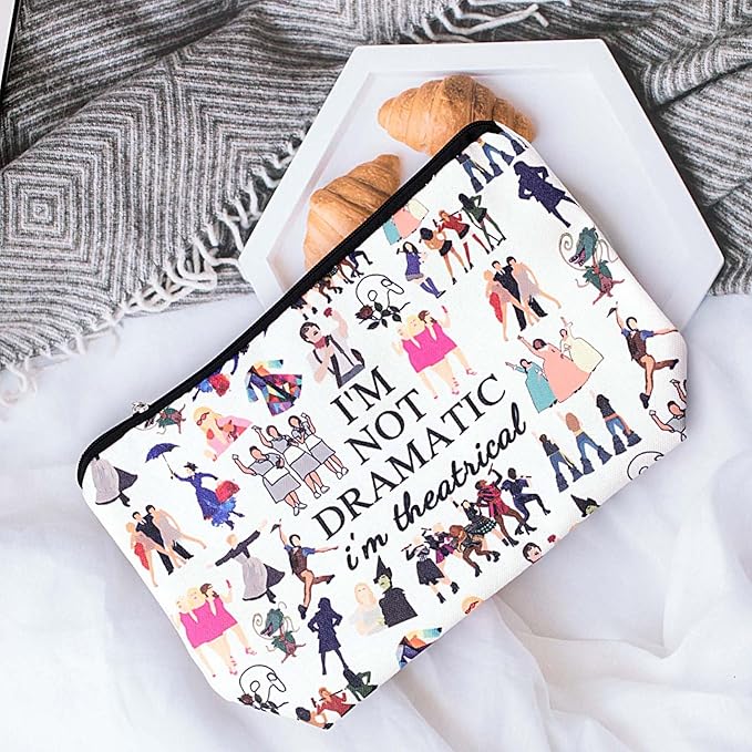Pebarmnt I'm Not Dramatic I'm Theatrical Makeup Bag Broadway Musical Gift Theatre Bag Pencil Case Fun Theatrical Design Makeup Bag (Not dramatic)