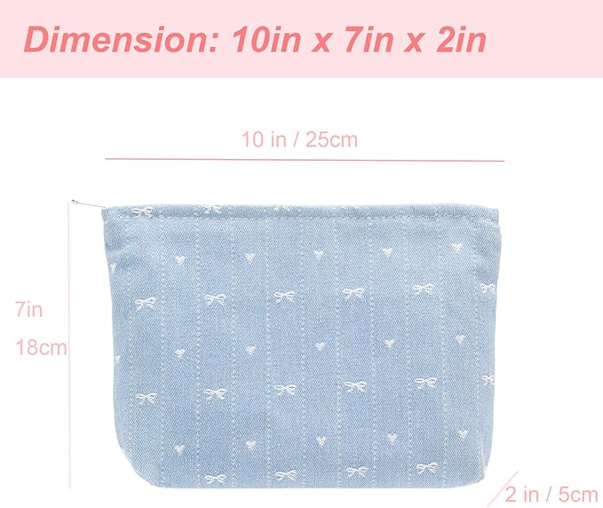 Flat Makeup Bag for Women,Zipper Cosmetic Pouch for Purse,Jean Light