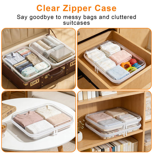 3PCS Clear Hard Shell Zipper Case Large14*12*2in,Travel Toiletry Makeup Bag