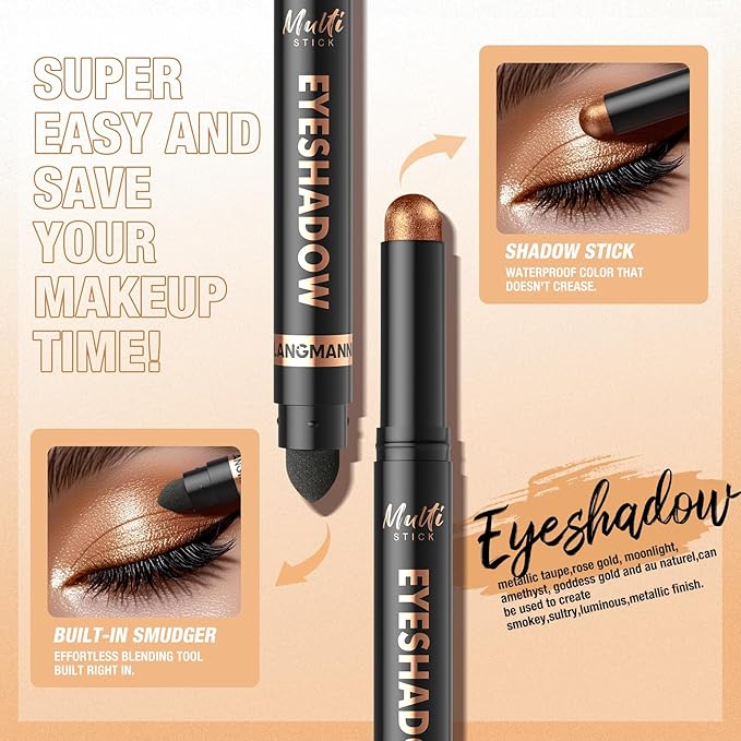 LANGMANNI 8 Color Waterproof Dual-Ended Eyeshadow Stick Set, Eye Makeup #B
