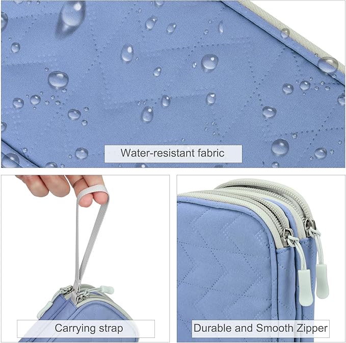 FYY Electronic Organizer, Travel Tech Pouch, Cable Organizer Blue Quilted