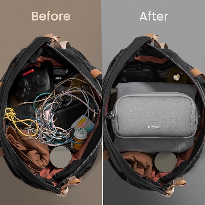tomtoc Electronic Organizer Travel Case, Dual Compartment Tech Organization
