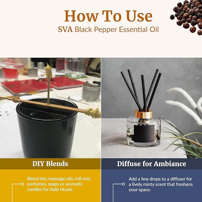 SVA Black Pepper Essential Oil Glass Bottle with Dropper, 4 Fl Oz (118 ml)