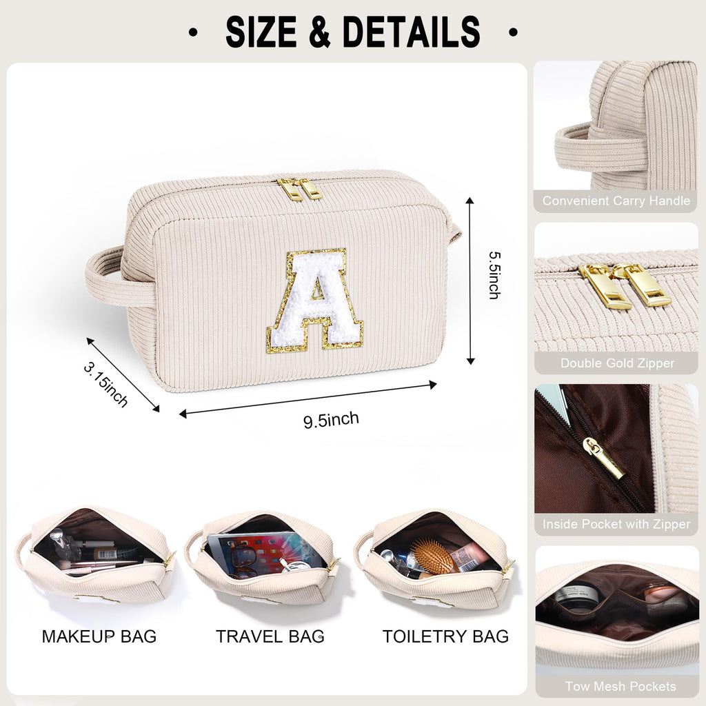YOOLIFE Unique Make Up Bag - Cosmetic Bag Organizer, Brush Pouch, Travel Essentials, Personalized Gifts for Women, White Letter H