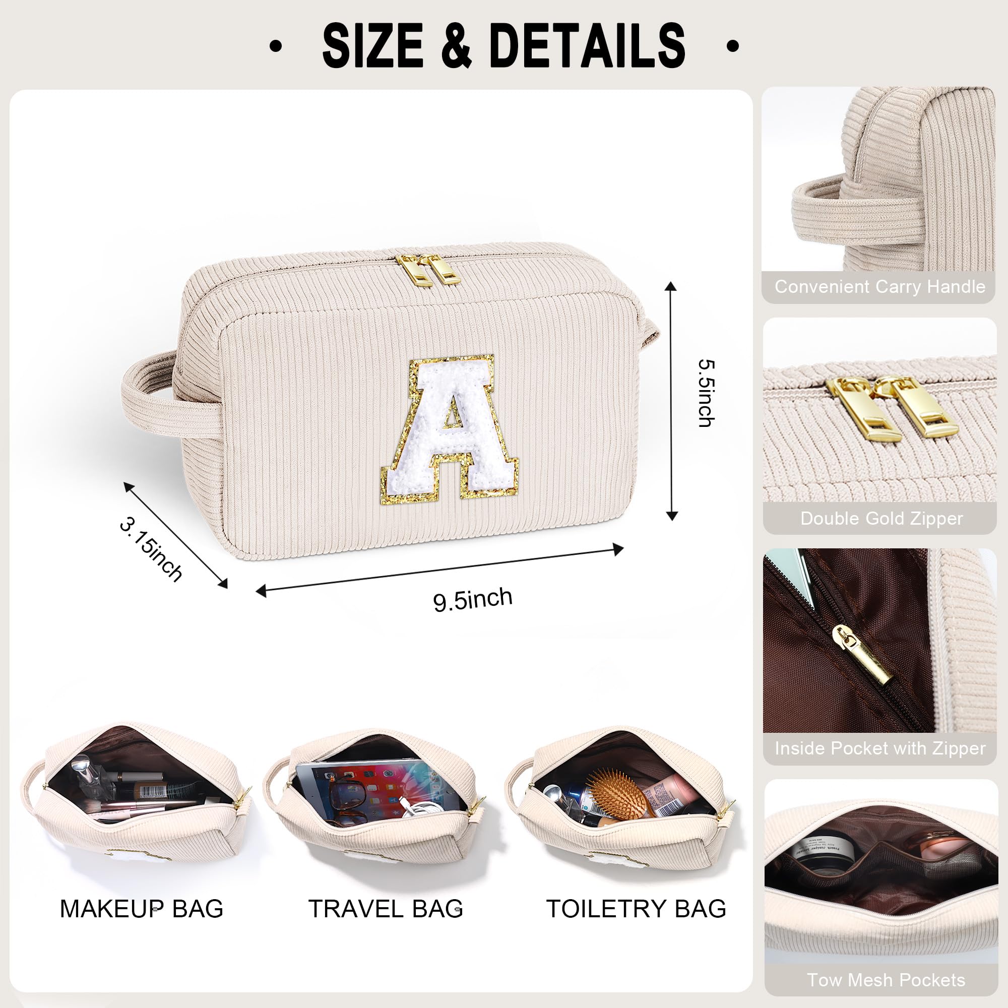 YOOLIFE Unique Make Up Bag - Cosmetic Bag Organizer, Brush Pouch, Travel Essentials, Personalized Gifts for Women, White Letter H