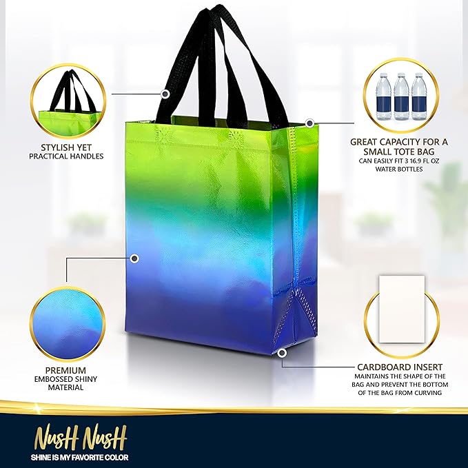 Nush Nush Medium Rise Mix Gift Bags with Handles, 8 x 4 x 10, Set of 12
