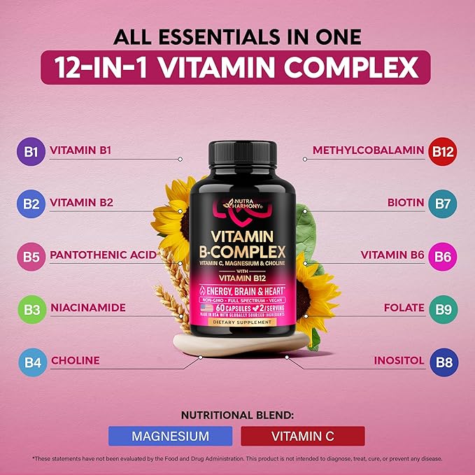 Vitamin B Complex for Men & Women - Full B-Complex & Vitamin B12 - 60 Caps