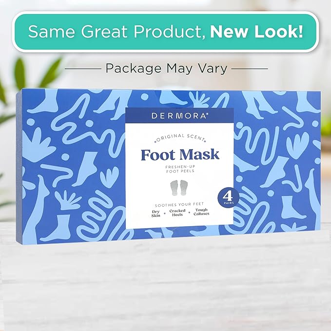 DERMORA Foot Peel Mask, Exfoliating Foot Peeling Mask, 4 Pairs, Original