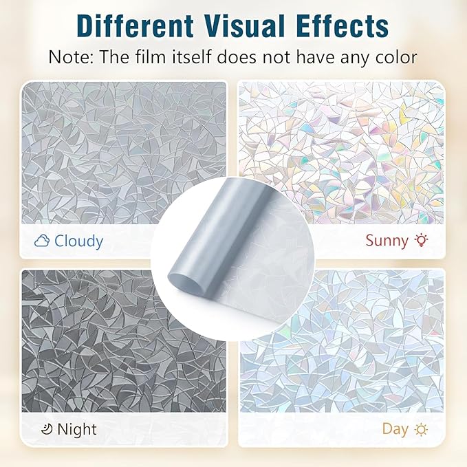 rabbitgoo Rainbow Window Privacy Film, Static Cling, Silver, 11.8" x 157.4"