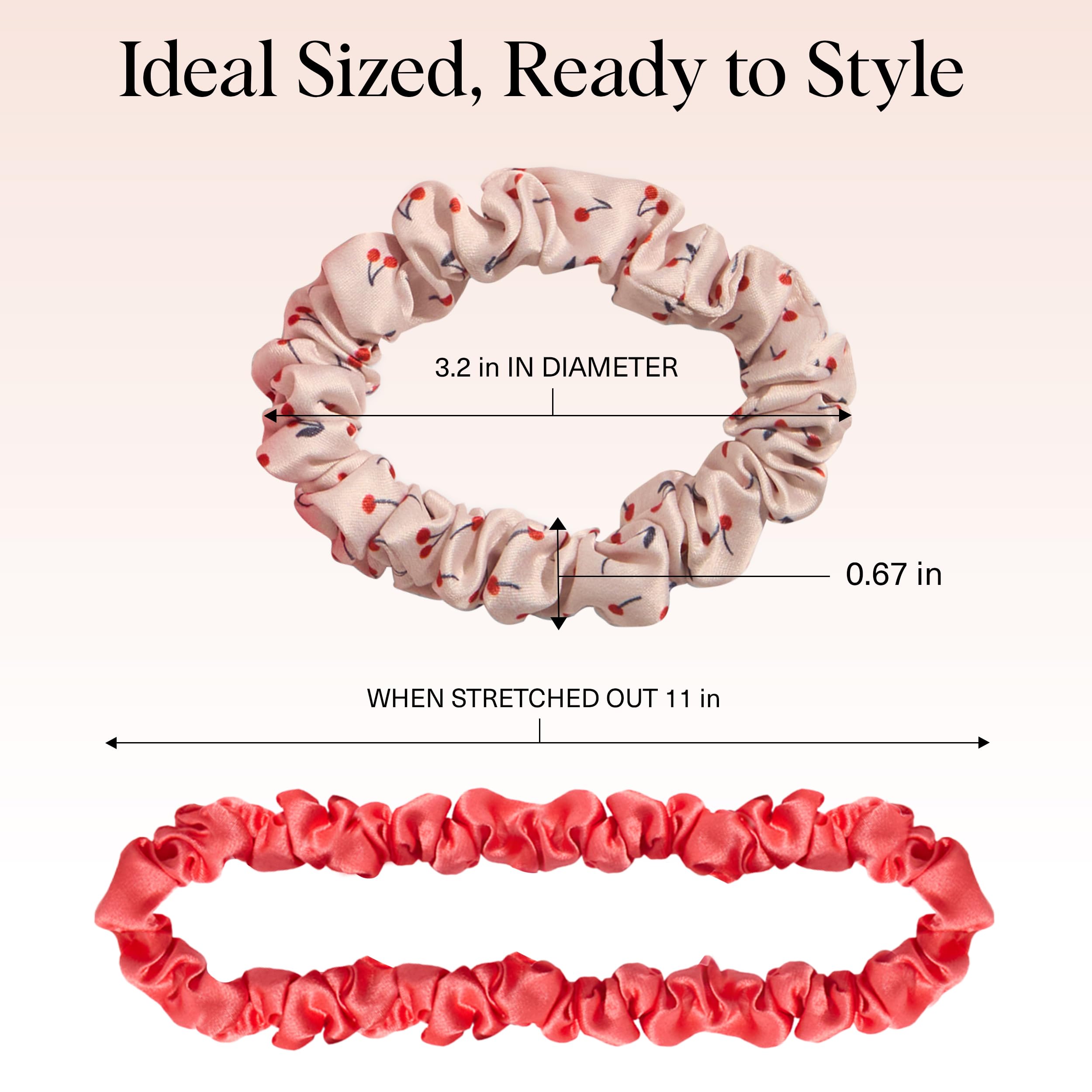 Kitsch Ultra-Petite Satin Scrunchies for Women - Cherry Blossom, 5pcs