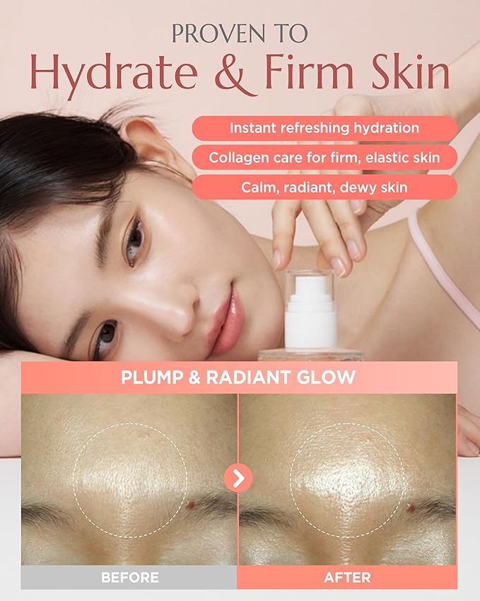 Vitkle Apricot Collagen Gel Serum Mist Korean Face Moisturizer Spray - 8 Layer Hyaluronic Acid and Bakuchiol - Heart Shape Clear Keychain Refillable Travel Portable Bottle, 6.76 fl.oz