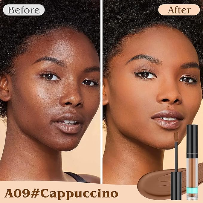 Under Eye Concealer, Full-Coverage Concealer Foundation Makeup for Women, Covers Blemishes & Under-Eye Circles, Spots, Matte Finish, Redness & Discoloration, Vegan & Cruelty-Free A09#Cappuccino