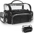 Makeup Brush Bag, Makeup Brush Case for Makeup Artist with Plastic Dividers Washable, Portable Travel Makeup Train Case with Clear Waterproof Cover for Easy to Clean and Find with Adjustable Strap