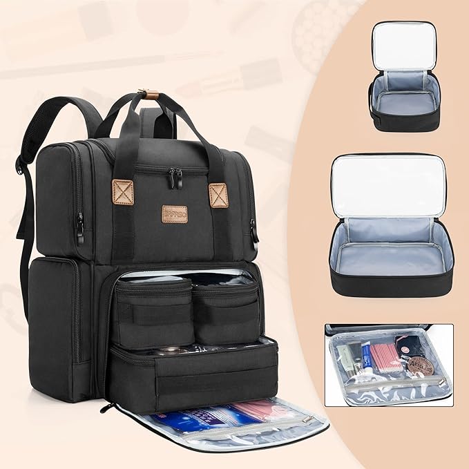 BAFASO Travel Makeup Bag with 3 Inner Removable Pouches, Black