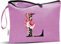 Vavabox A-Z Personalized Makeup Bag, Birthday Gifts for Women Mom, Gifts for Best Friend, Bride Bridesmaid Cosmetic bag (L, 07-Purple)