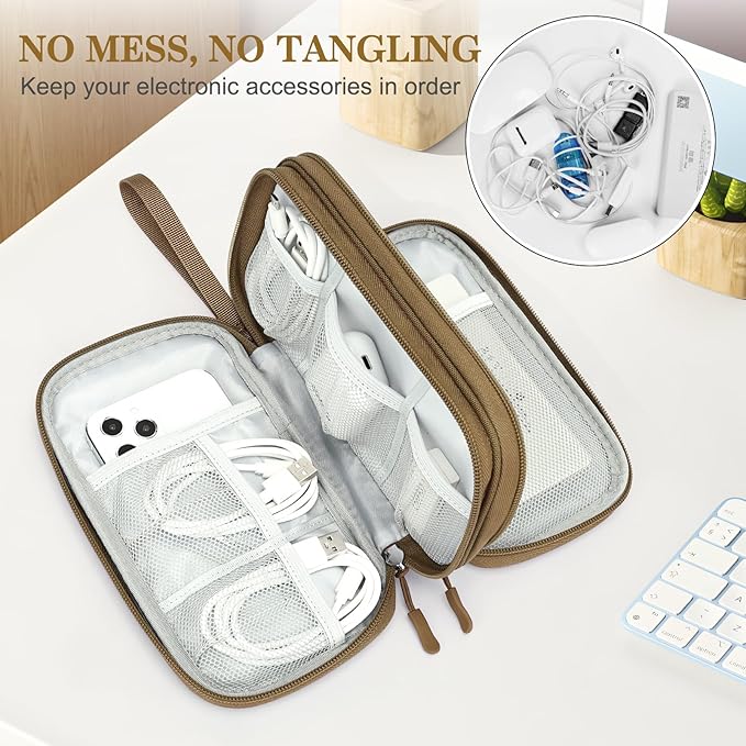 FYY Electronic Organizer, Travel Tech Pouch Bag, Medium, Brown