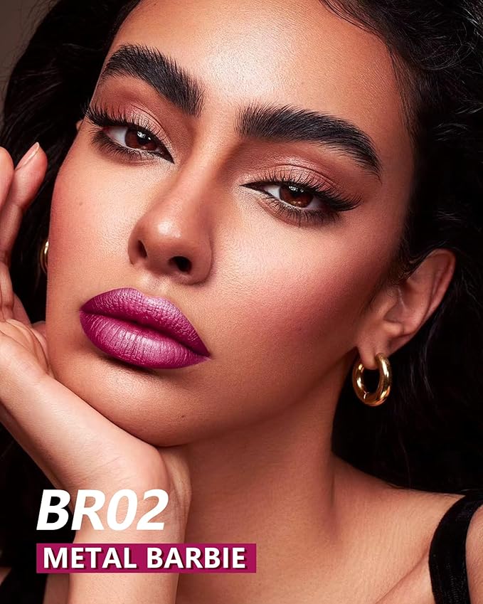 MAKI YIKA 3Pc Metallic Lipstick Long Lasting Hot Pink Red Brown Lipsticks