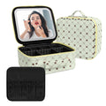 Travel Makeup Bag With 360° rotating LED Mirror,Waterproof cosmetic organizer,Portability Cosmetic case,Makeup organizer,Gift for Women,Girls Gift (Green+Yello)