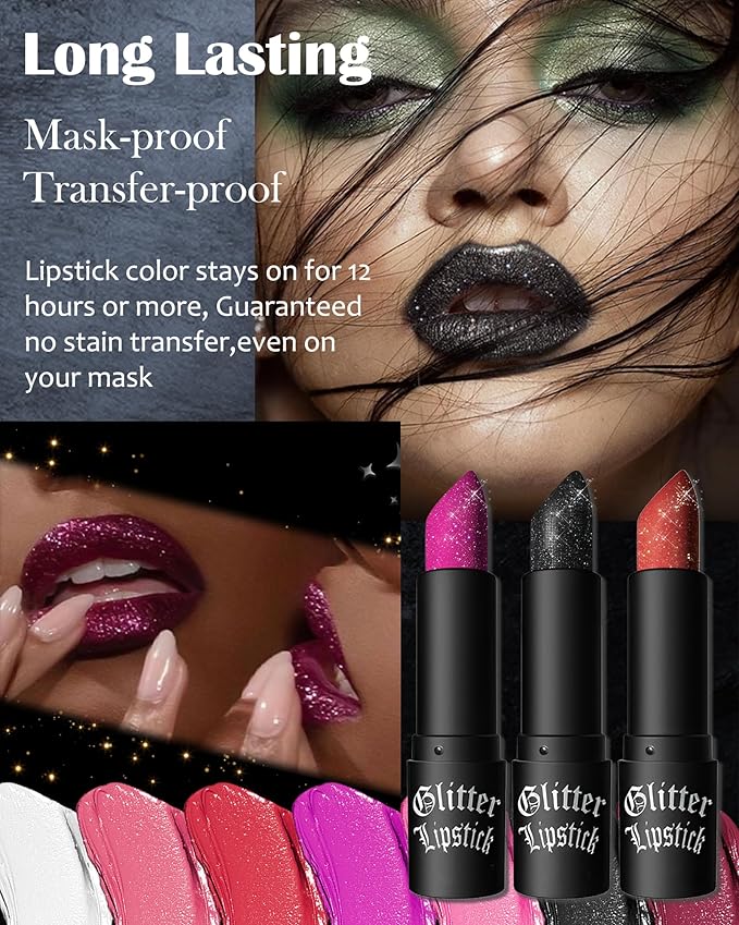White Glitter Lipstick, Waterproof Shimmer Lip Tint Gloss, Halloween Makeup