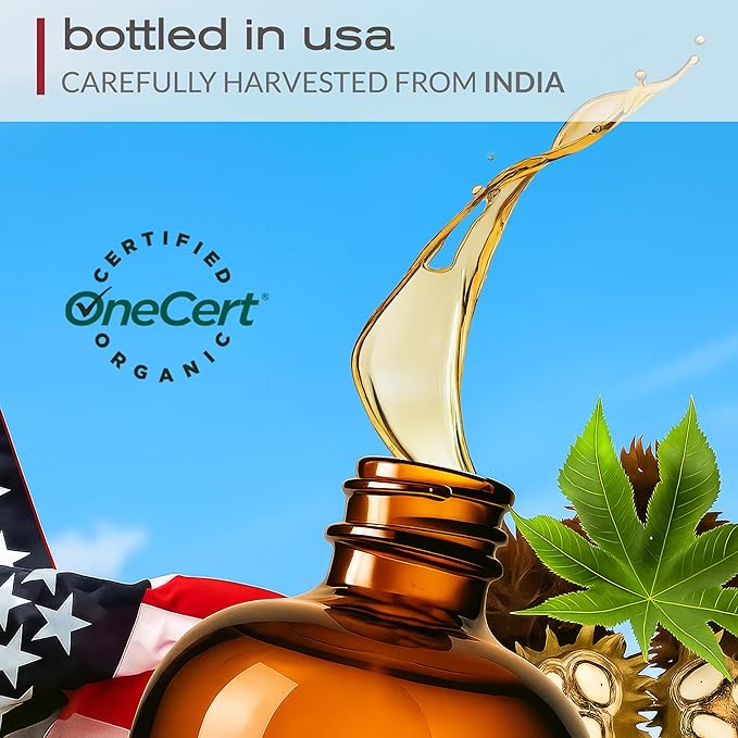 USDA Organic Castor Oil, 100% Pure Cold-Pressed Hexane-Free, 32 Fl Oz