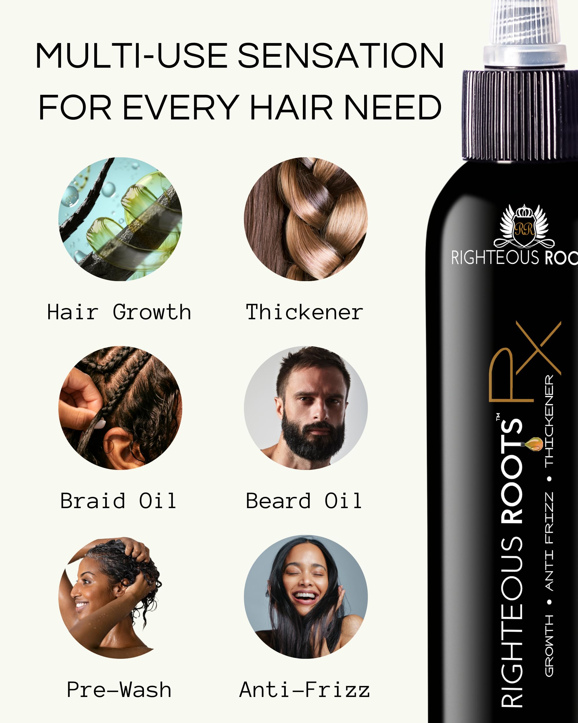 Righteous Roots Hair Oil for Hair Growth, Anti Frizz and Thickener (4 fl OZ, Pack of 2) - Best for Beard, Curly, Wavy and Natural Hair