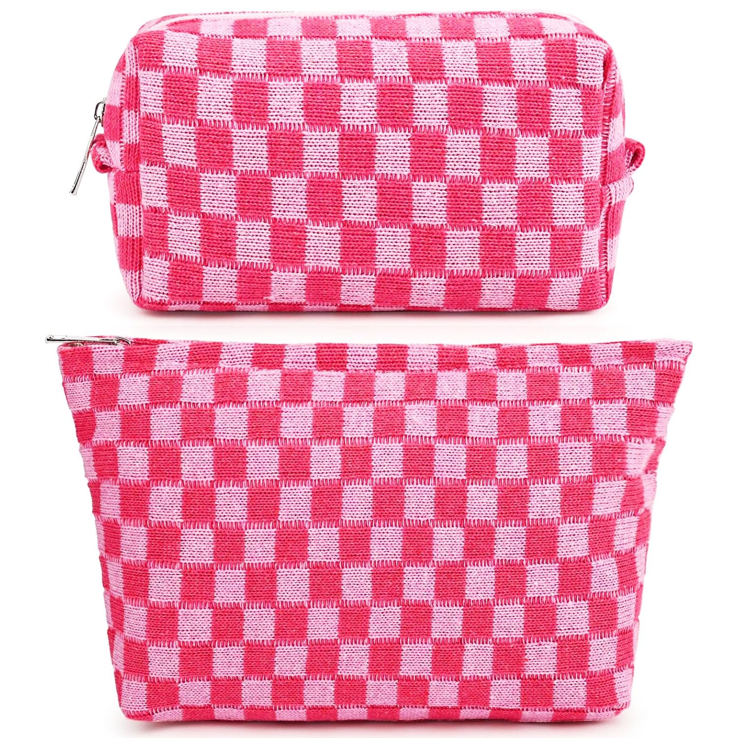 Travel Makeup Bag, Checkered Cosmetic Bag Make Up Organizer Case for Women, Small Toiletry Bag Skincare Pouch for Toiletries Accessories Brushes, 2PCS