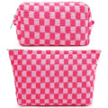 Travel Makeup Bag, Checkered Cosmetic Bag Make Up Organizer Case for Women, Small Toiletry Bag Skincare Pouch for Toiletries Accessories Brushes, 2PCS