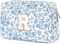Narwey Birthday Gifts for Teen Girls Kids Women Personalized Initial Floral Makeup Bag Cute Cosmetic Trendy Stuff 6 8 10 11 12 13 14 16 18 Years Old Travel Toiletry Bag (Little Blue Flower R)