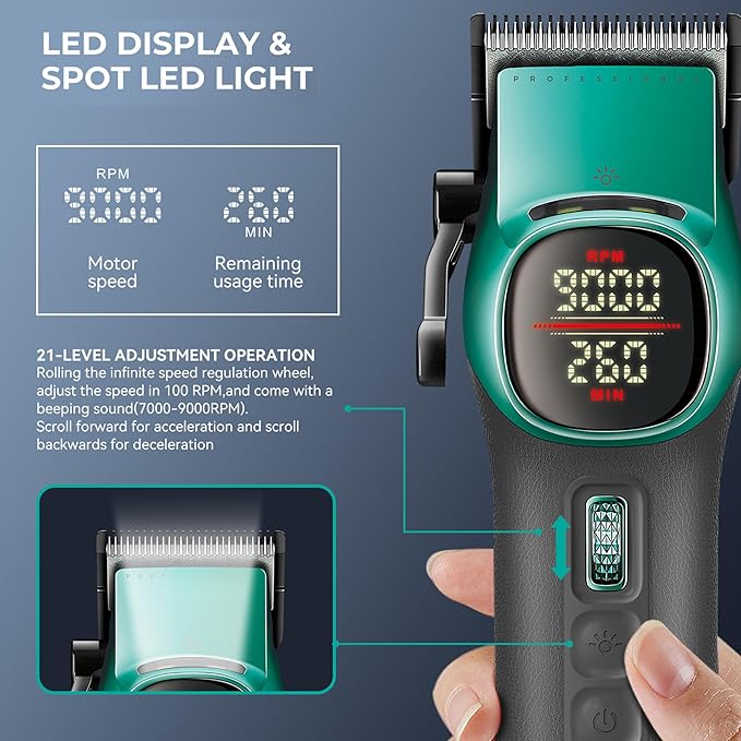 VGR 885S2 Professional Hair Clippers for Men with Hair Trimmer Set, Green
