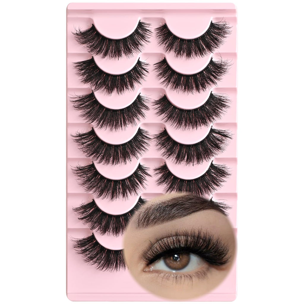 FARRED Natural Lashes Cat Eye False Eyelashes Wispy Fake Lash Strips 7 Pair Short Fluffy Strip Eyelash Wispies Mink Small Lashes Natural Look Full Pestañas Sets for MUA and Beginners Daily Makeup