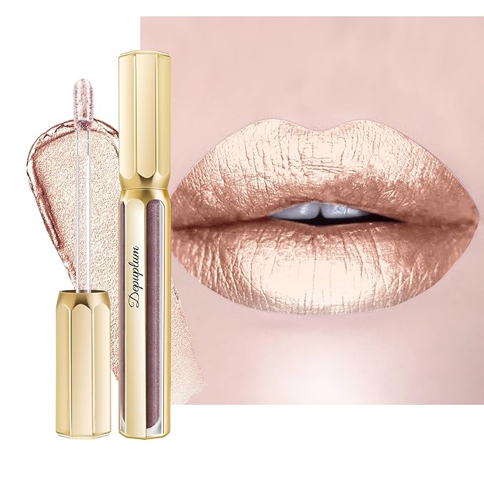 Depuplum Silver Lipsticks for Women Metallic Glitter Lipstick Long Lasting