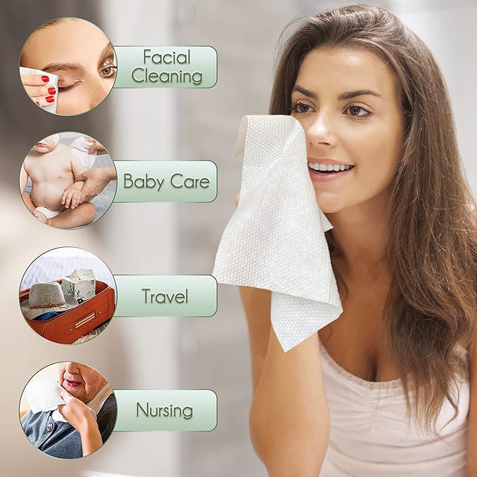 WOWOTEX Travel Size Disposable Face Towel Biodegradable Large Dry Face Wipes 30 Count/2 Box Extra Thick Soft Clean Facial Towels for Facial and Body Cleansing, Travel, Camping