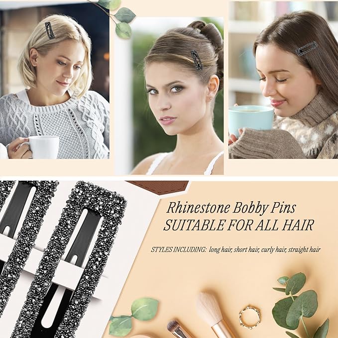 Kanprincess Rhinestone and Crystal Hair Clips 2-Pack, Sparkly Barrettes & Elegant Bling Accessories for Women & Girls(Set10)