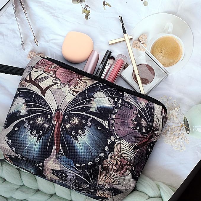 Pebarmnt Cute Animal Lovers Gifts Butterfly Cosmetic Bag Makeup Pouch with Zipper (butterfly)