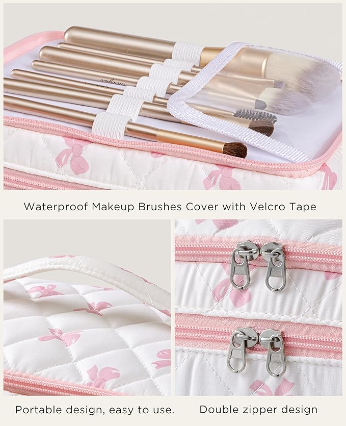 HBselect 2Pcs Travel Makeup Bag Large Quilted Cosmetic Bag Make up Bag