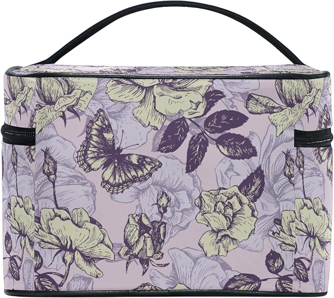 MNSRUU Makeup Bag, Vintage Butterfly And Flowers Travel Makeup Organizer Bag Cosmetic Cases Toiletry Bags for Girl Women Ladies