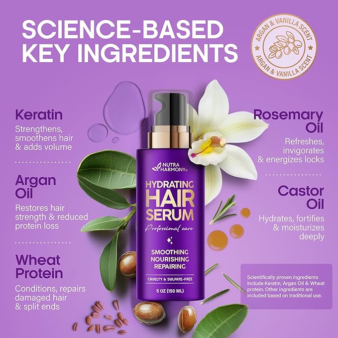 Hydrating Hair Serum for Dry & Frizzy Hair – Leave-In Split End Repair 5 oz