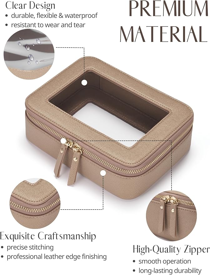 Popvibe Clear Makeup Bag Travel Cosmetic Case Transparent Toiletry Bag with Zipper, Portable Make Up Organizer Traveling Compact Car Bag for Essentials, Gold, Medium