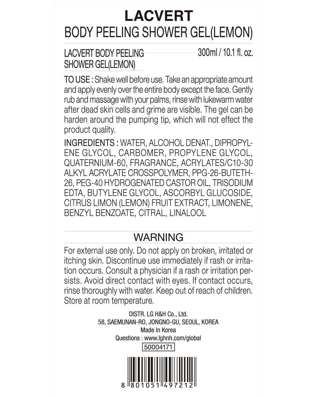 BEYOND Lacvert Body Scrub Peeling Gel (Lemon, 10.1fl oz) - Body Wash & Shower Gel for Gentle Exfoliation & Home Spa. Korean Daily Skin Care. Gommage-Type for Smooth, Soft Skin.