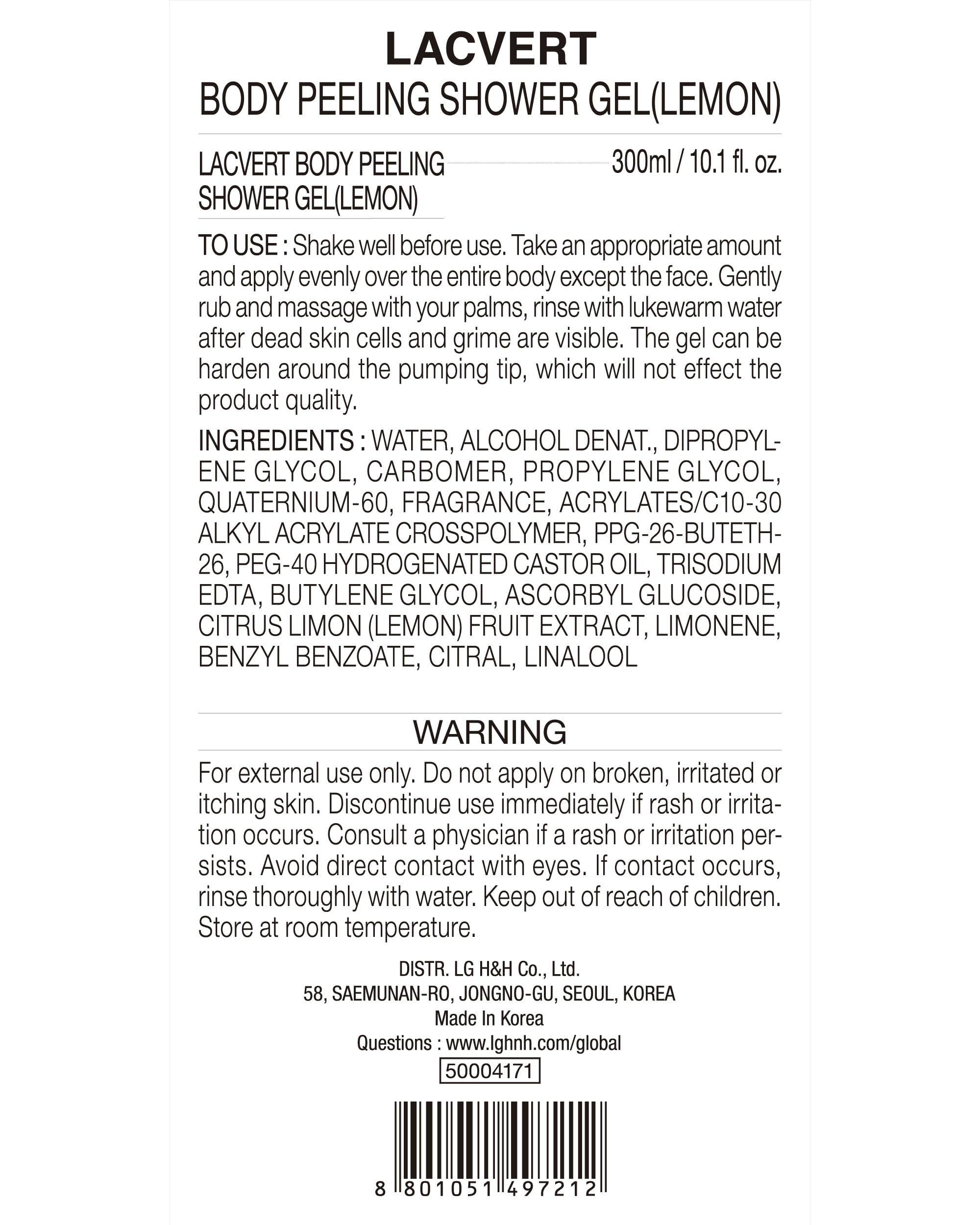 BEYOND Lacvert Body Scrub Peeling Gel (Lemon, 10.1fl oz) - Body Wash & Shower Gel for Gentle Exfoliation & Home Spa. Korean Daily Skin Care. Gommage-Type for Smooth, Soft Skin.