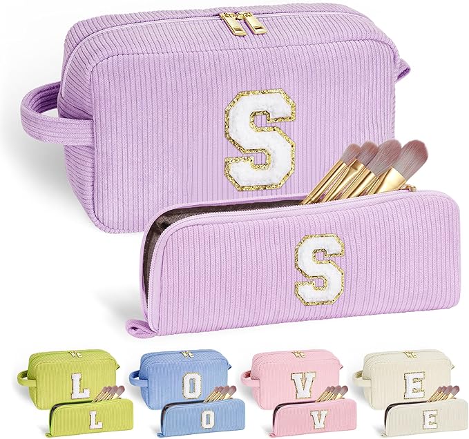 YOOLIFE Personalized Gifts - Teen Girl Gifts Personalized Monogram Make Up Bag Travel Makeup Bag Cosmetic Bags for Women 7 8 9 10 11 12 Year Old Girl Birthday Gift for Daughter Sister Women Letter S