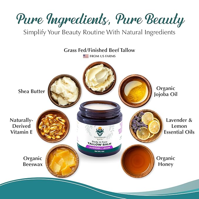 Grass-Fed Beef Tallow Balm for Face & Body - Lavender & Lemon - 4oz