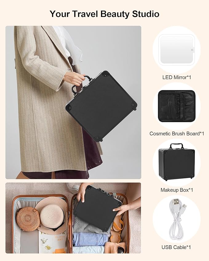 TANTO Travel Makeup Case with LED Mirror, Adjustable Dividers for Women