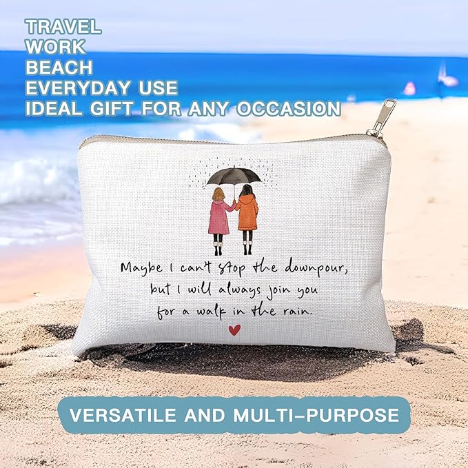 HubbgDesign Maybe I Can't Stop The Downpour Cosmetic Bag, Tough Times Sister Gifts, Gift for Friend in Need, Friendship Support, Always Here for You, Makeup Case, Small Travel Bag, Bestie Gift