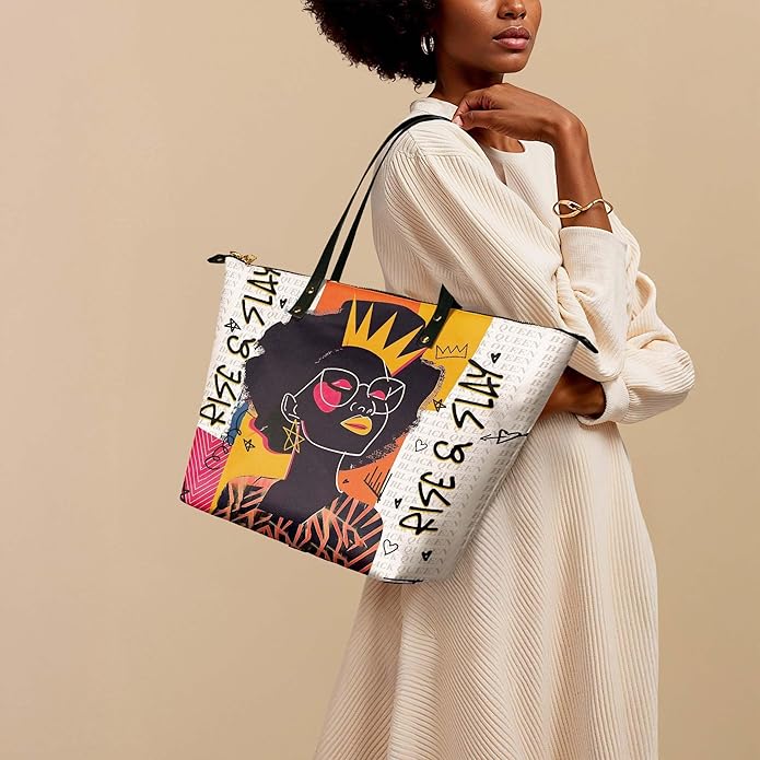 Afroyla African Black Women's Leather Tote Bag, Large Size, Premium Leather, Perfect Presents For Women (Aina Coconut White, Premium Vegan Leather)