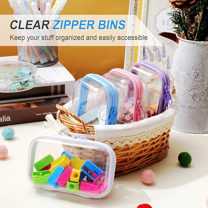 Hoolerry 4 Pcs Hard Clear Zipper Case Makeup Bags Plastic Zipper Pouch Transparent Storage Box Containers for Cosmetics, Snacks, Building Blocks, Puzzles(Clear,5 x 3 x 2 in,Multicolor)